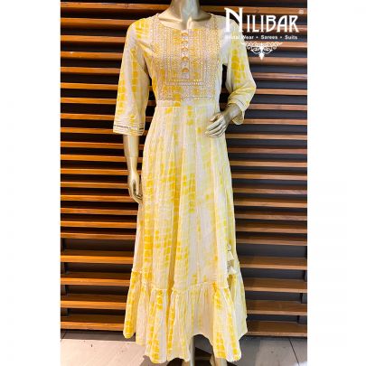 white and straw yellow Cotton Anarkali