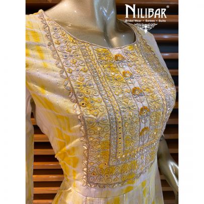 white and straw yellow Cotton Anarkali