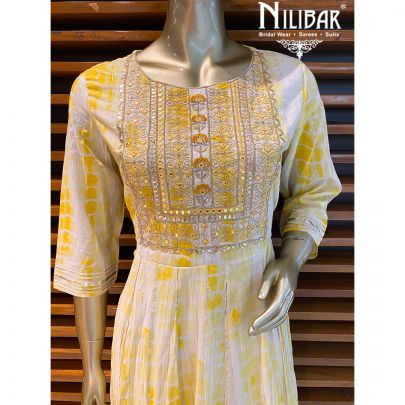 white and straw yellow Cotton Anarkali