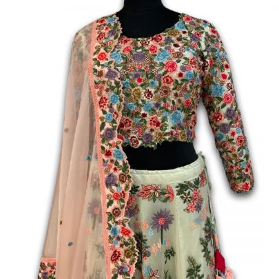 Pista Green Organza Lehenga