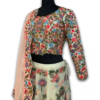 Pista Green Organza Lehenga
