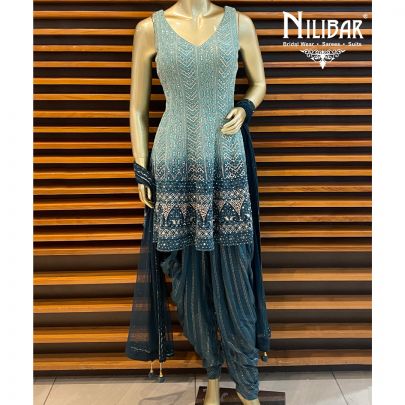 Pista and Bottle Green Dhoti Suit