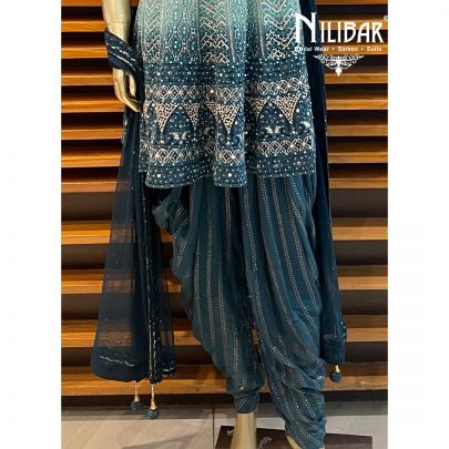Pista and Bottle Green Dhoti Suit