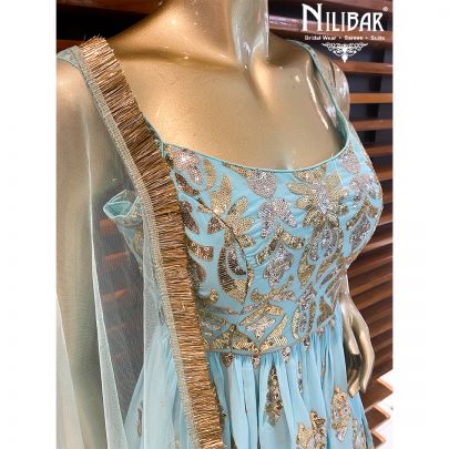 Cyan Blue georgette Peplum suit
