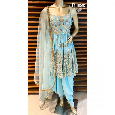 Cyan Blue georgette Peplum suit