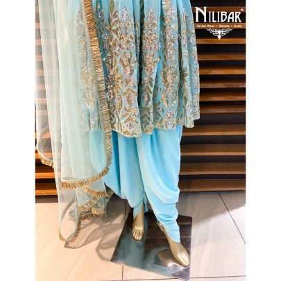 Cyan Blue georgette Peplum suit