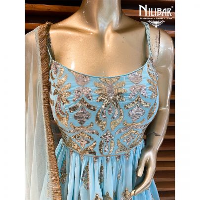 Cyan Blue georgette Peplum suit