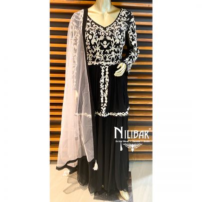 Black Georgette Peplum Suit