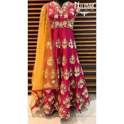 Tyrian Purple Satin Anarkali Suit