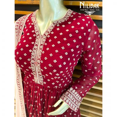 Crimson Red Georgette Peplum Suit