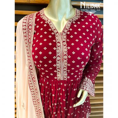 Crimson Red Georgette Peplum Suit