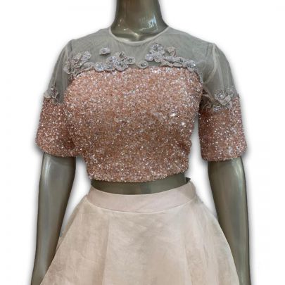 Peach Organza Frill Style Lehenga
