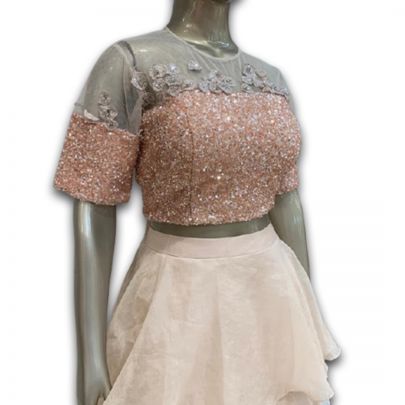 Peach Organza Frill Style Lehenga