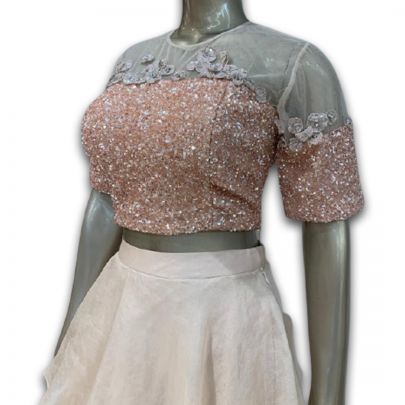 Peach Organza Frill Style Lehenga