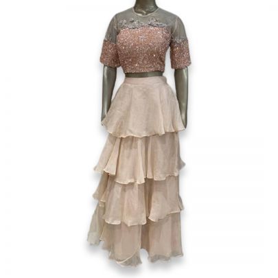 Peach Organza Frill Style Lehenga