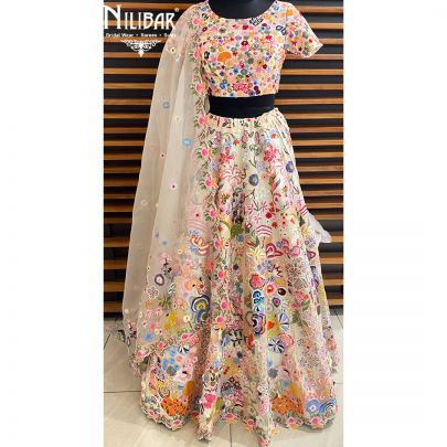 Cream Organza Bridal Lehenga