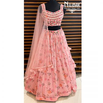 Watermelon Pink Net Lehenga