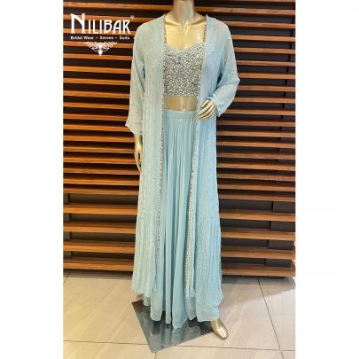 Alice Blue Georgette Jacket Style Suit
