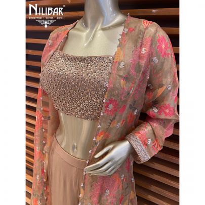 Camel Georgette Jacket Style Suit