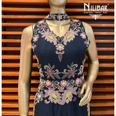 Denim Silk and Net Jumpsuit