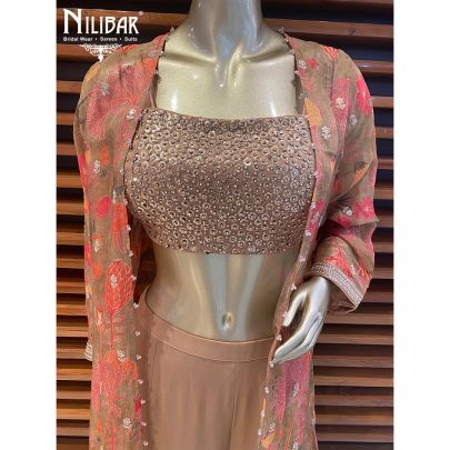 Camel Georgette Jacket Style Suit