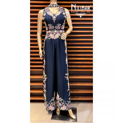 Denim Silk and Net Jumpsuit