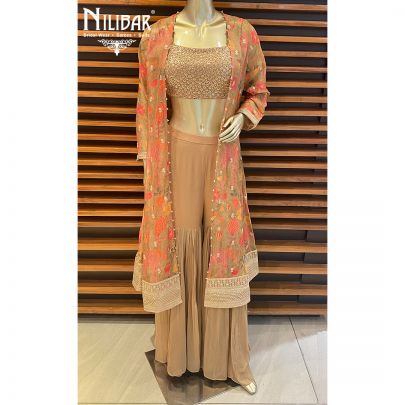 Camel Georgette Jacket Style Suit