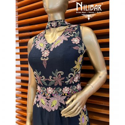 Denim Silk and Net Jumpsuit