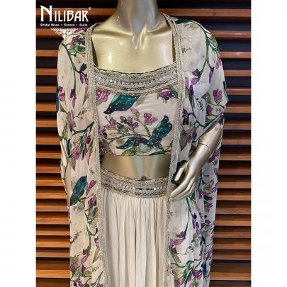 Ivory White Crepe and Organza Jacket Style Suit