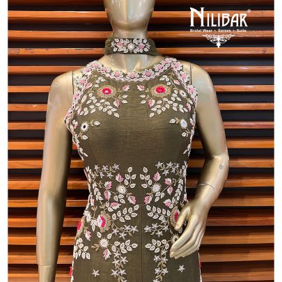 Olive Silk and Net Jumpsuit