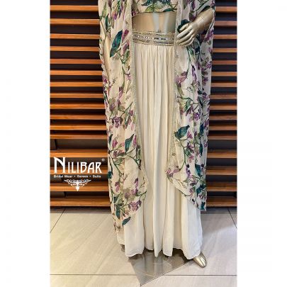 Ivory White Crepe and Organza Jacket Style Suit