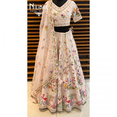 Peach Organza Bridal Lehenga