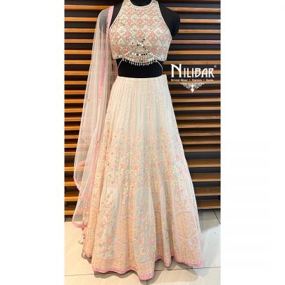 Silver Grey Organza Lehenga