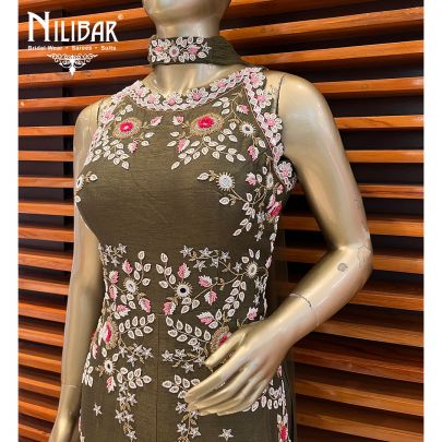 Olive Silk and Net Jumpsuit