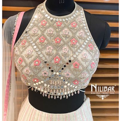 Silver Grey Organza Lehenga