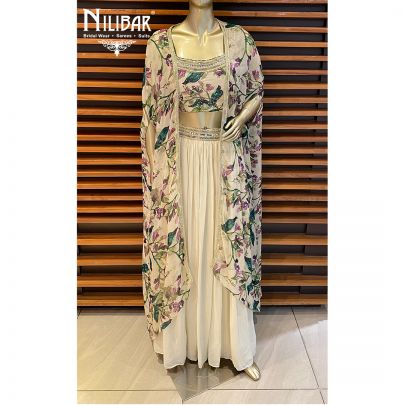 Ivory White Crepe and Organza Jacket Style Suit