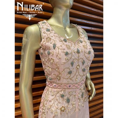 Baby Pink Silk and Net Jumpsuit