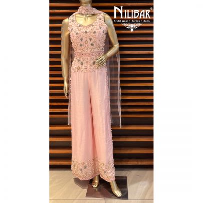 Baby Pink Silk and Net Jumpsuit