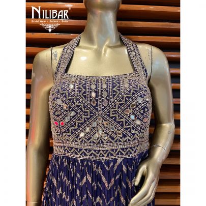 Indigo Silk and Net Jumpsuit