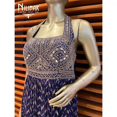 Indigo Silk and Net Jumpsuit