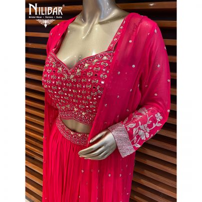 Hot Pink Georgette and Silk Jacket Style Suit