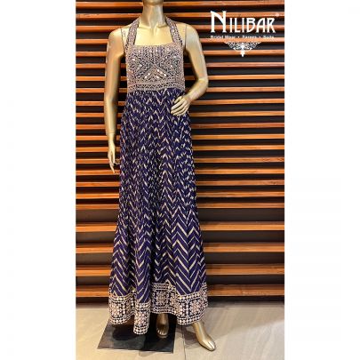Indigo Silk and Net Jumpsuit