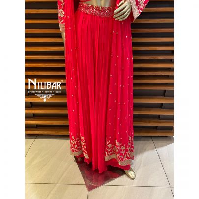 Hot Pink Georgette and Silk Jacket Style Suit