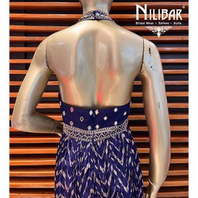 Indigo Silk and Net Jumpsuit