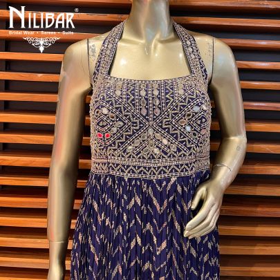 Indigo Silk and Net Jumpsuit