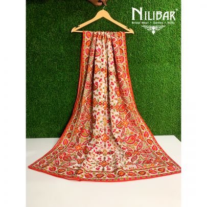 White Georgette Kashidakari Dupatta