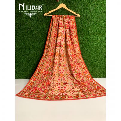 Powder Peach Georgette Kashidakari Dupatta