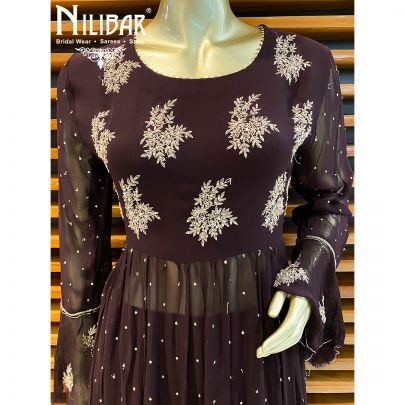 Mahogany Brown Georgette Peplum Suit