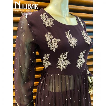 Mahogany Brown Georgette Peplum Suit