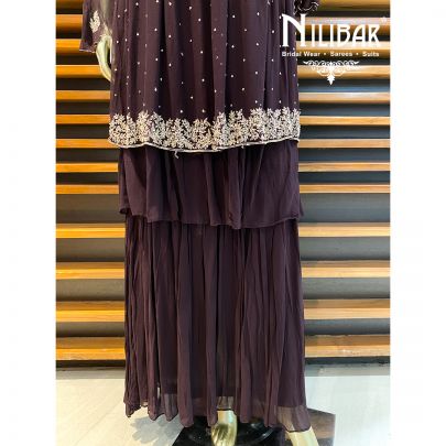 Mahogany Brown Georgette Peplum Suit